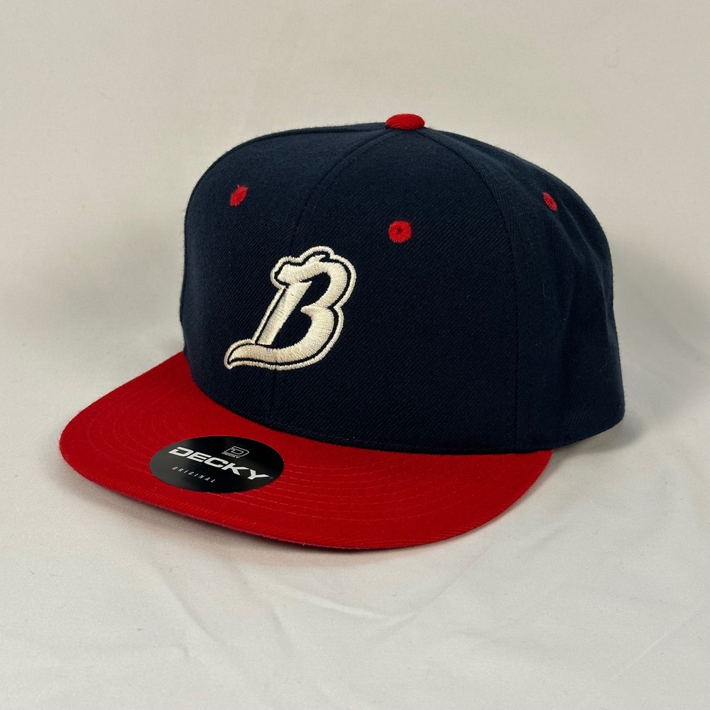Decky Snapback Hat Mens OSFM Navy Red Embroidered B Logo Flat Bill Cap 351